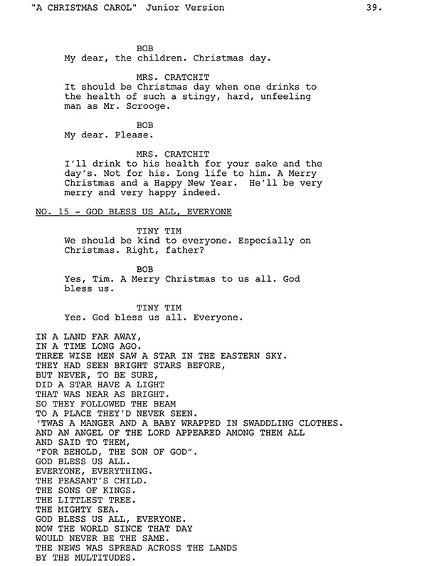 God Bless Us All Jr Script Sample